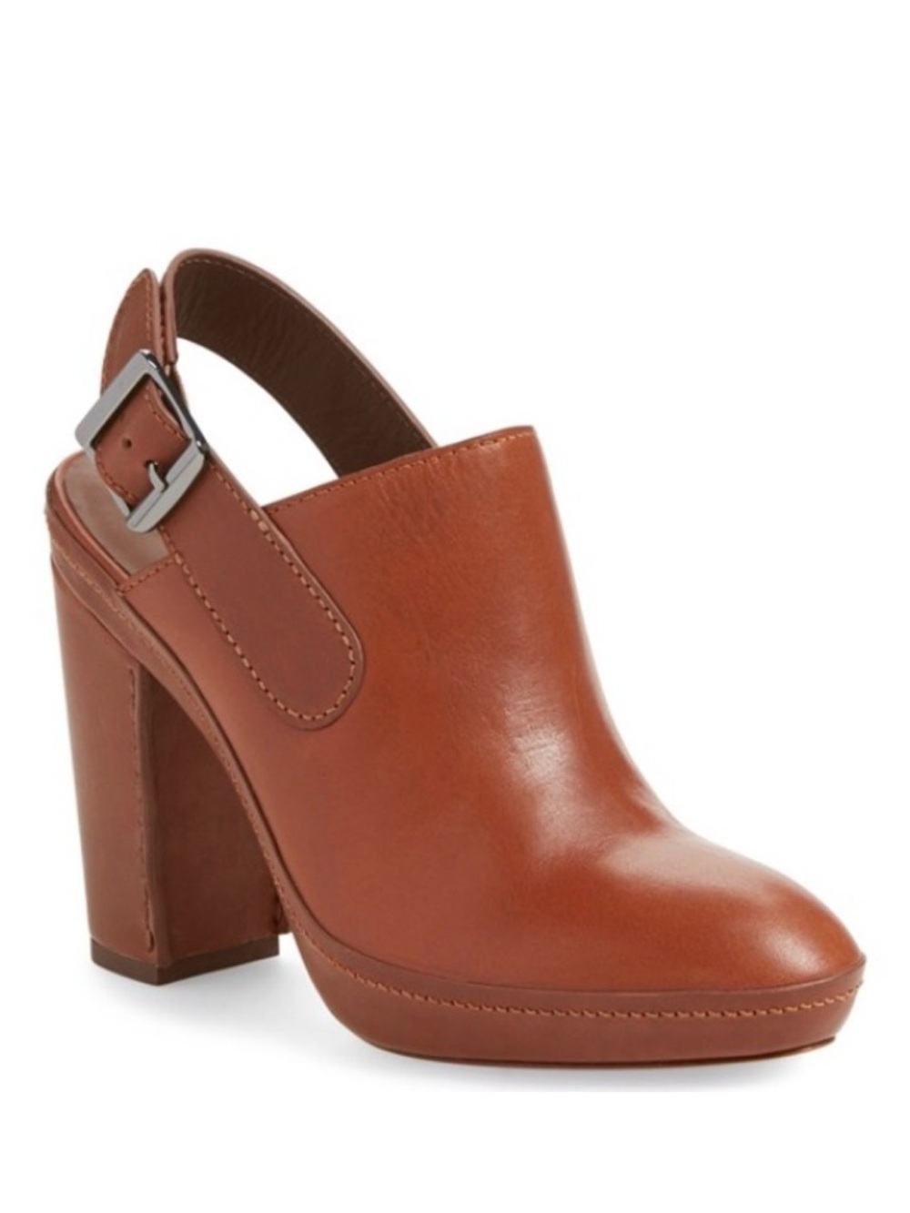 Vince | Brown Leather Sling Back Chunky Heel, 8